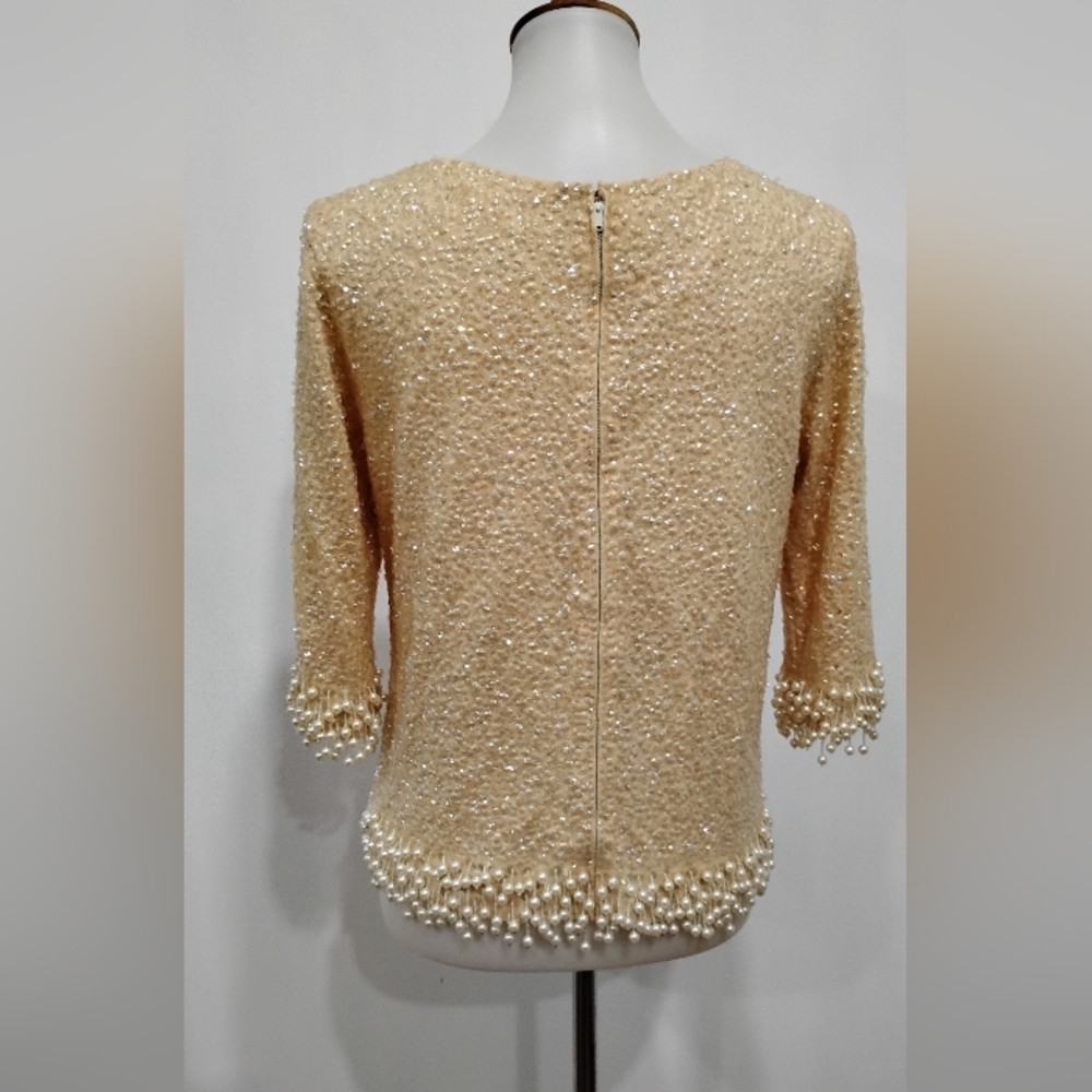 VINTAGE SEQUINED BEADED FRINGE SWEATER - Picture 4 of 11
